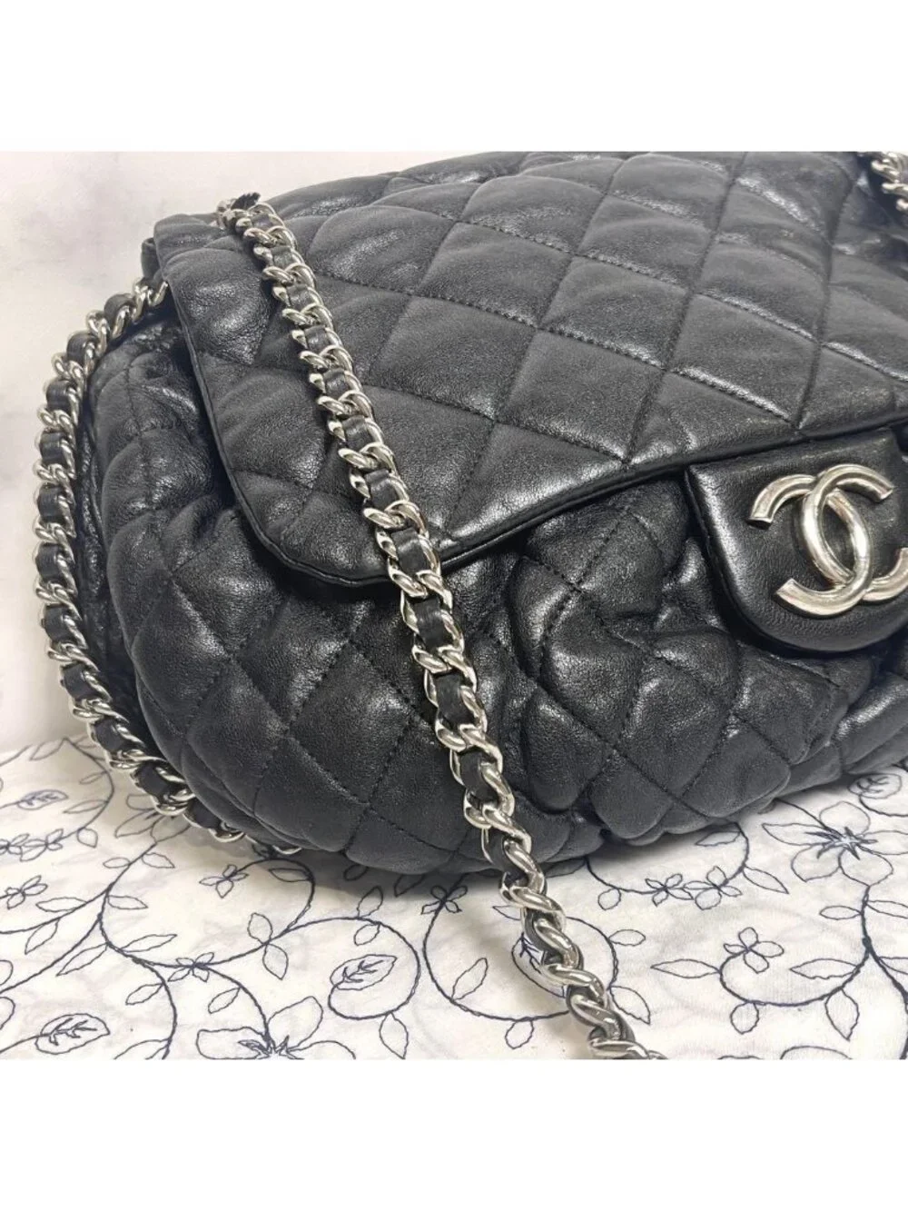 Chanel Chain Around Double Flap Bag Quilted Black